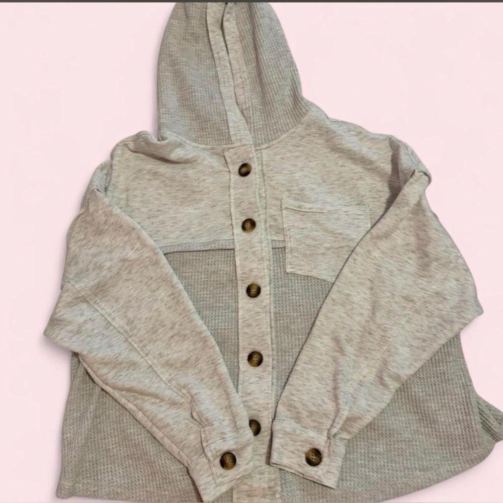 Light Gray Hooded Button-Up Shacket